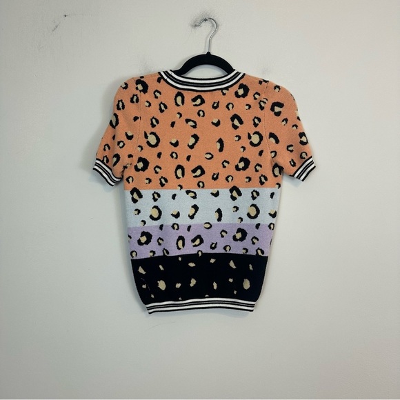 Baevely | Multicolor Color Block Leopard Print Short Sleeve Sweater - Picture 4 of 4